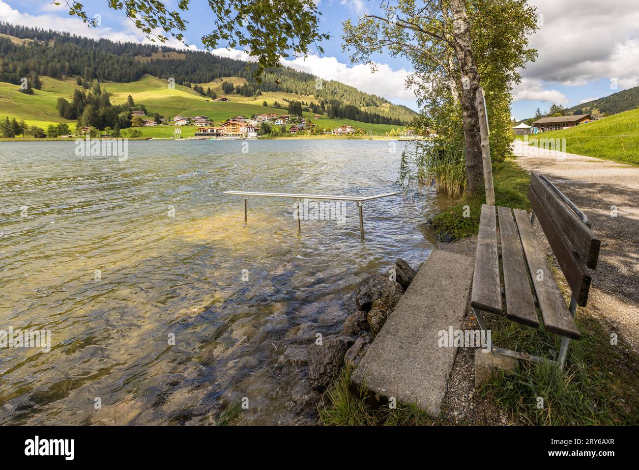 Kneipp treatments at the Schwarzensee. Schwarzsee, Switzerland Stock