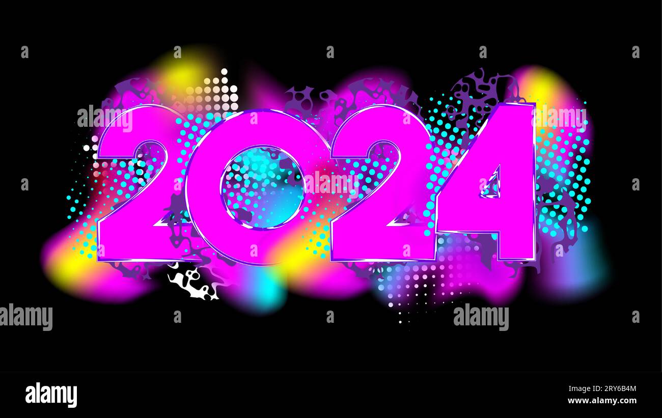 2024 New Year. 2024 gradient halftone number. Calendar header design