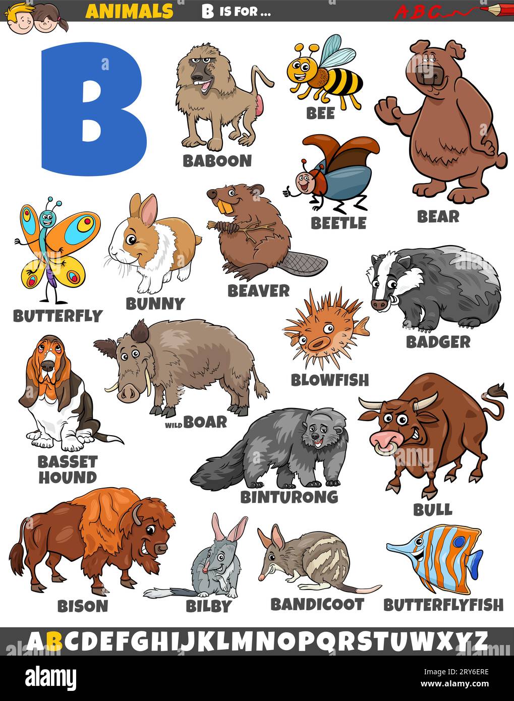 Cartoon Illustration Of Animal Characters Set For Letter B Stock Vector ...