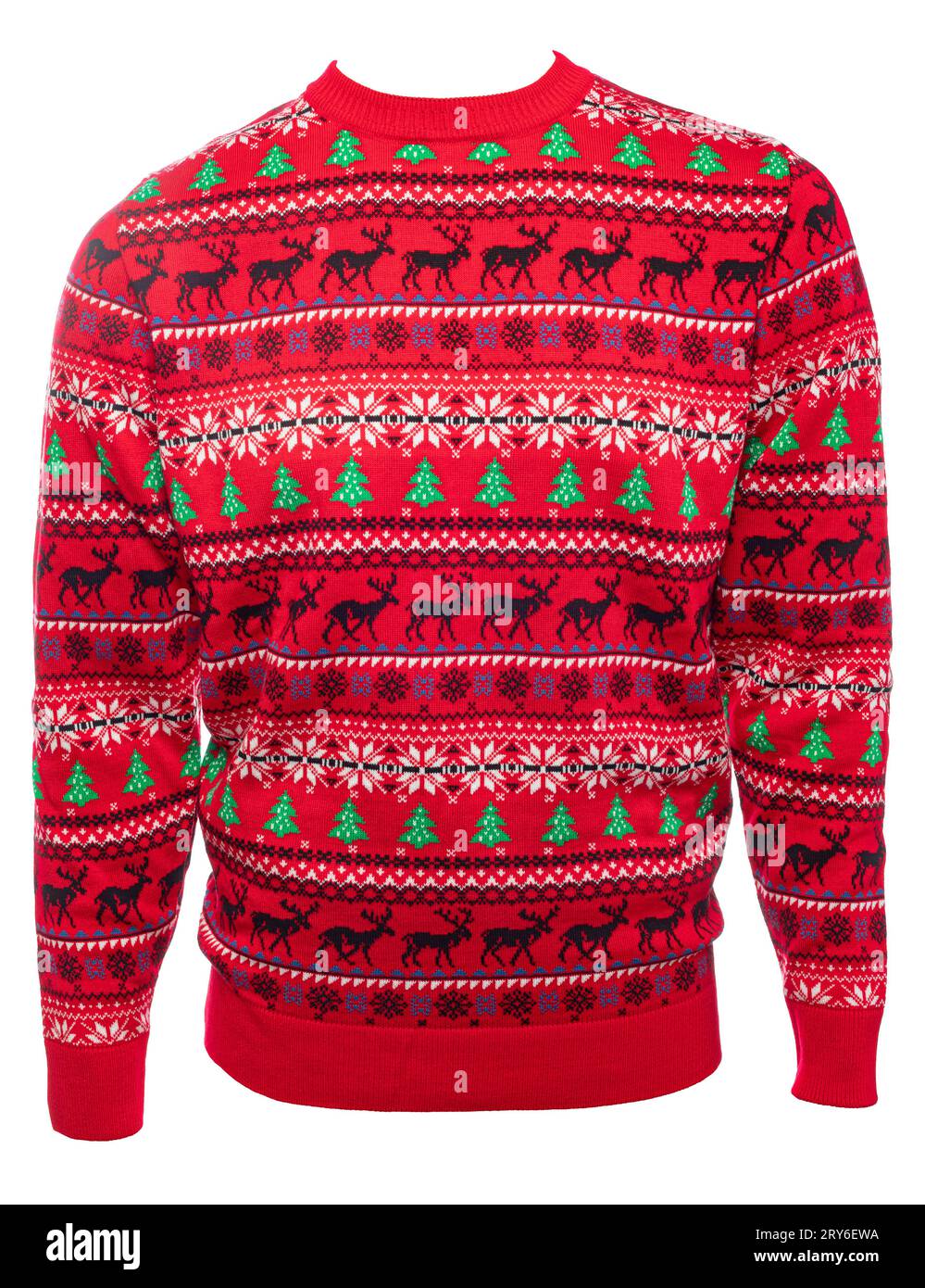 Red knitted Christmas crewneck jumper (aka Ugly Sweater) on a male ...