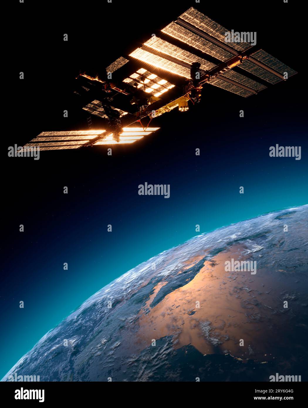 The International Space Station (ISS) is a space station, or a habitable artificial satellite, in low Earth orbit. Stock Photo