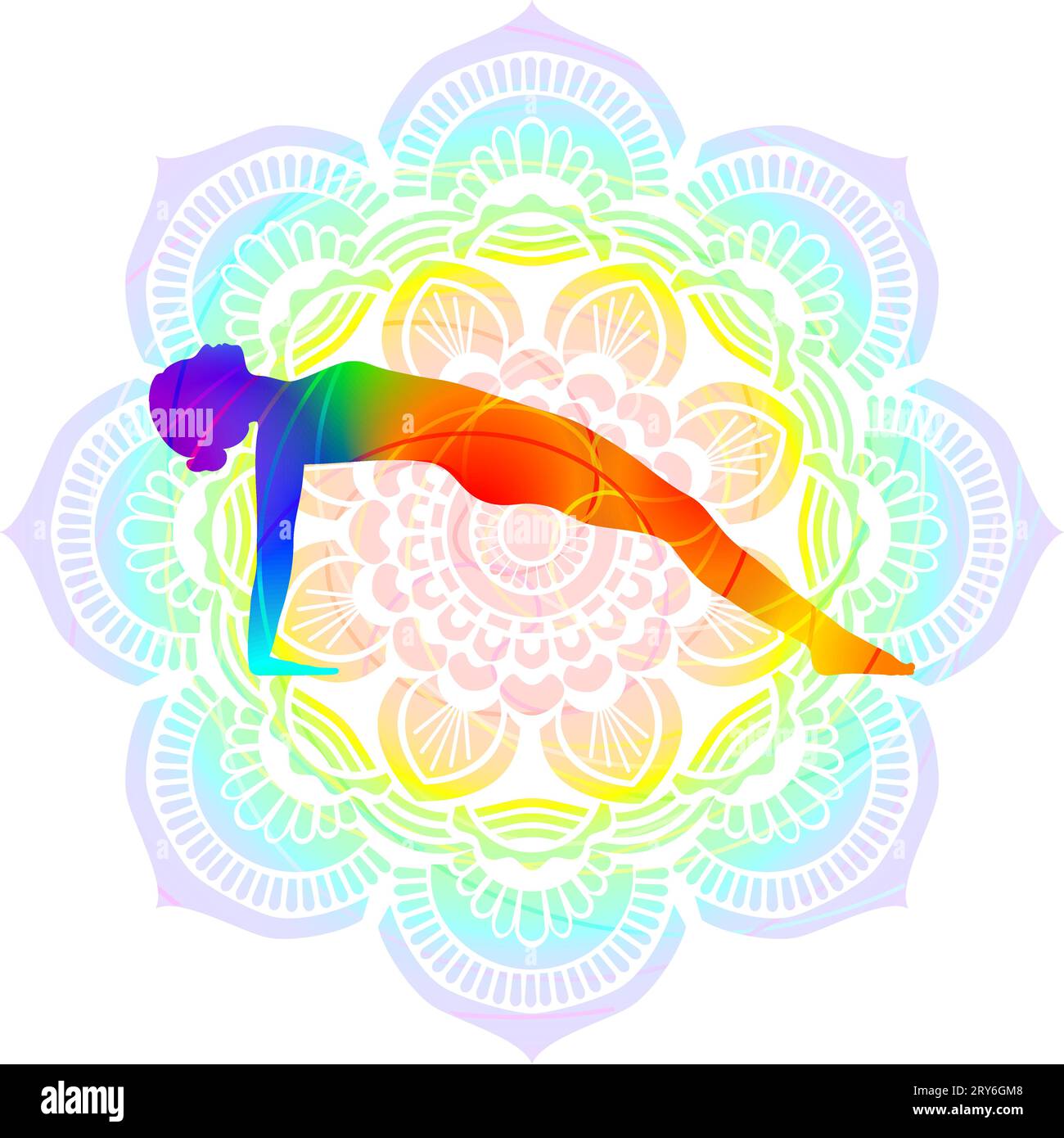 Silhouette yoga posture. Upward Plank pose or Reverse Plank pose or Purvottanasana. Isolated vector illustration. Mandala background. Stock Vector