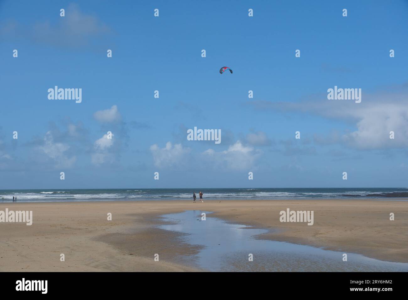 Polzeath, Cornwall, UK. 29th September 2023. UK Weather. After storm Agnes the beach and sea were relatively calm this morning at Polzeath. Credit Simon Maycock / Alamy Live News. Stock Photo