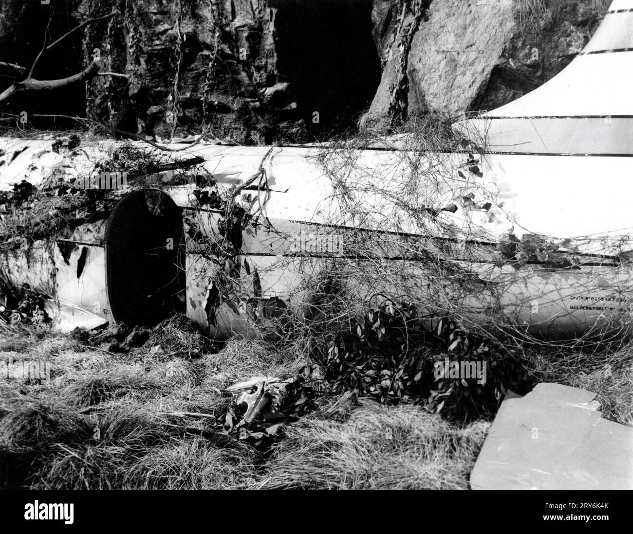 Crashed Plane on the jungle set at Elstree Studios, Borehamwood for