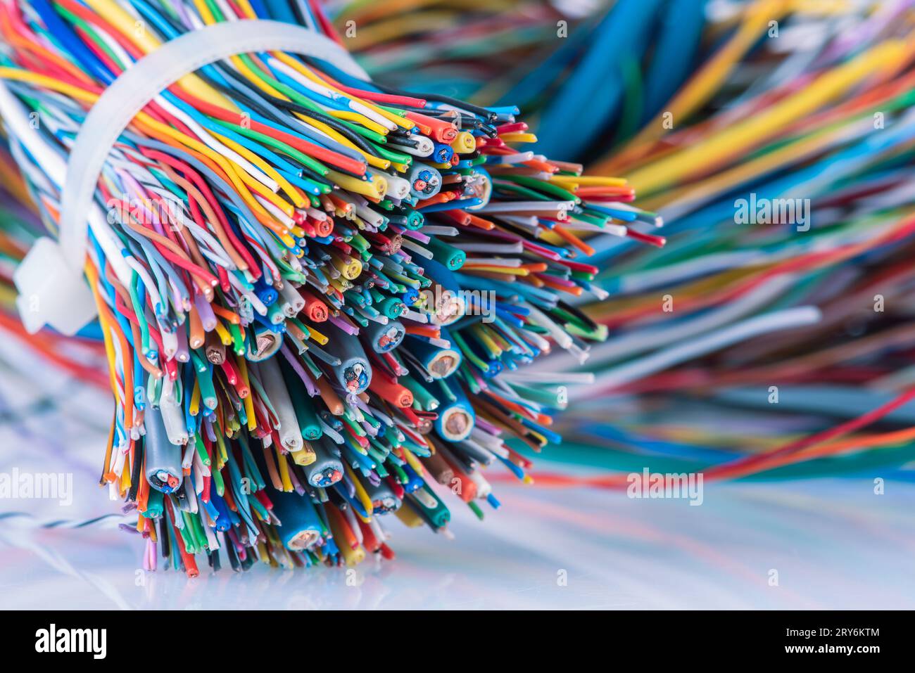 Colorful bundle of power copper electrical cable wire Stock Photo