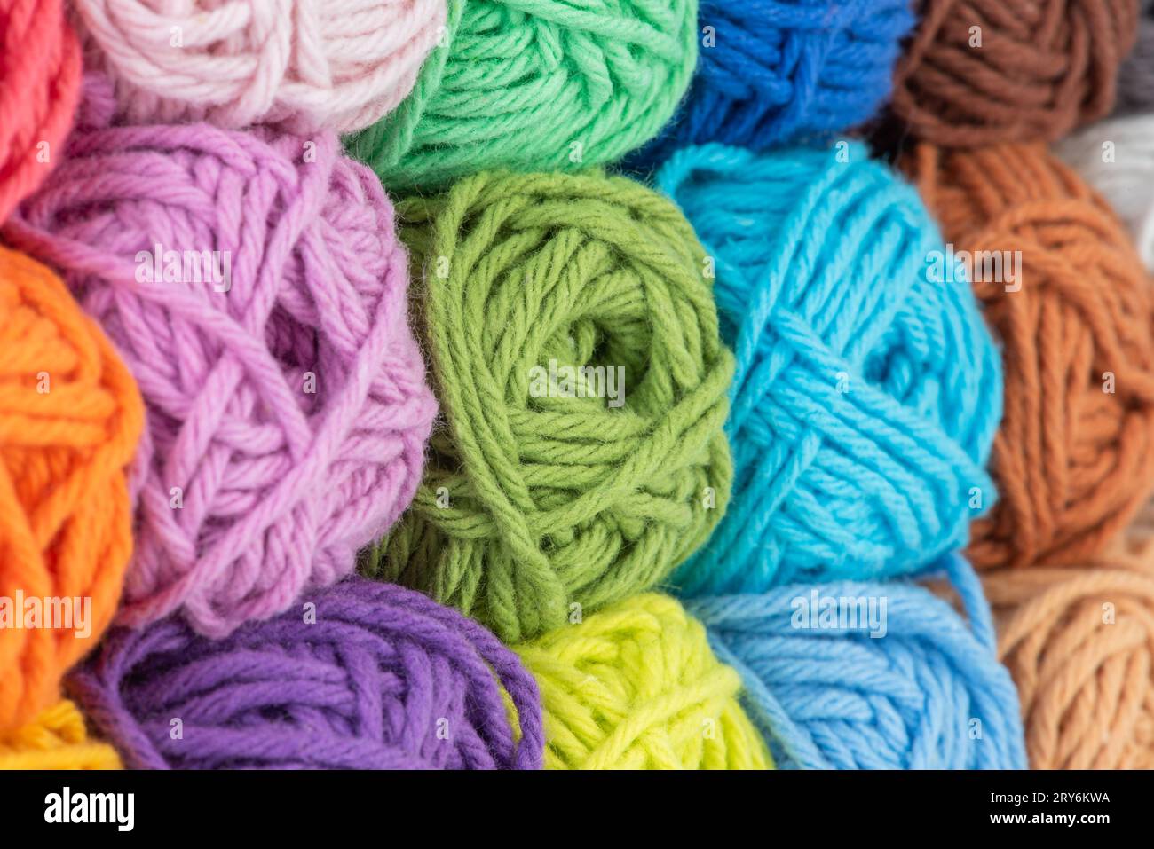 Set of colourful skein yarn as background Stock Photo