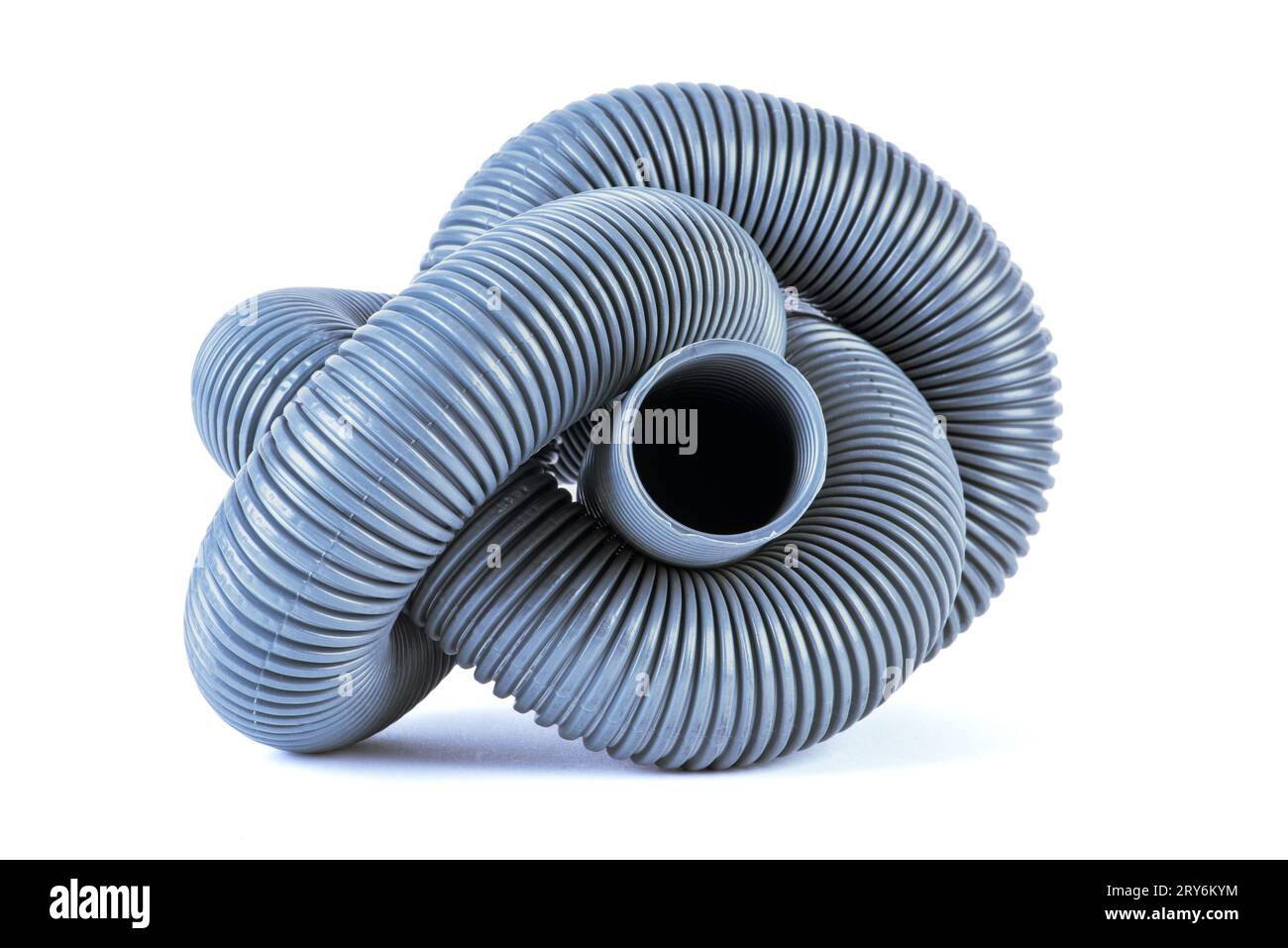 Plastic corrugated pipe used to protection electric installation, isolated on white background Stock Photo