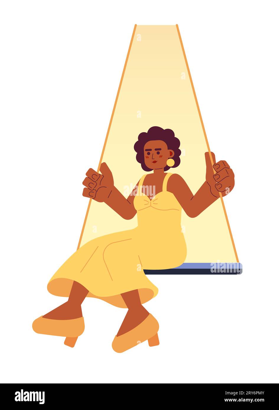 Beautiful african american woman swinging 2D cartoon character Stock