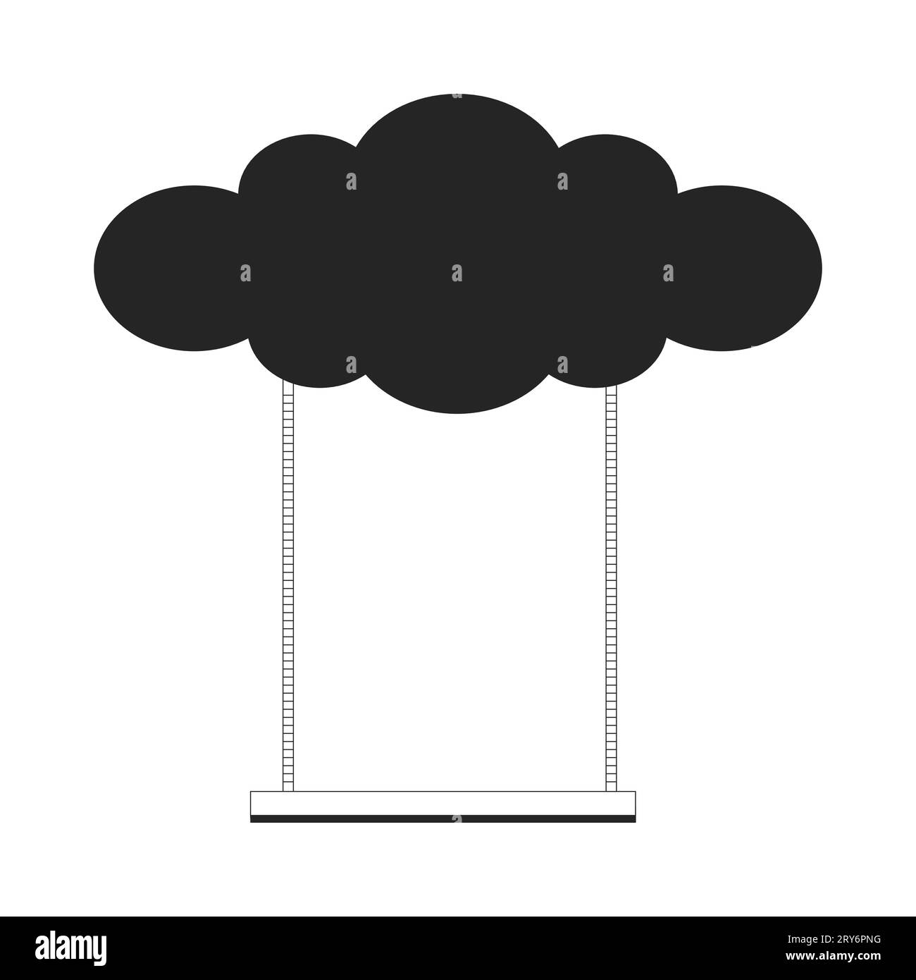 Swing hanging from cloud black and white 2D line cartoon object Stock