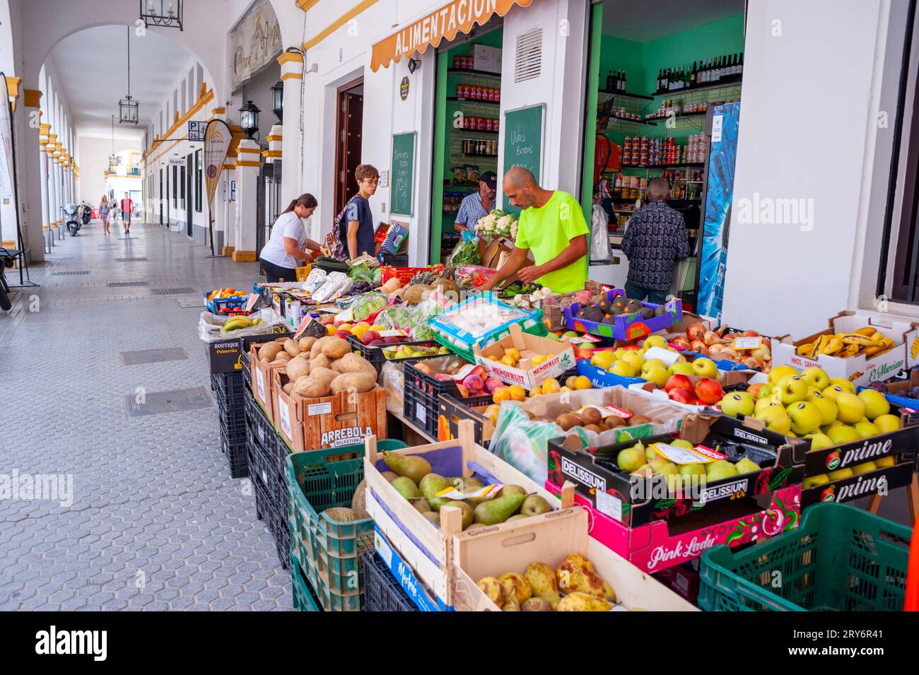 Seville, Spain, Small Crowd People, Shopping in Public Food Market, 'El Arenal Market',  in Old Town Center, Local Grocery Shop Display Stock Photo