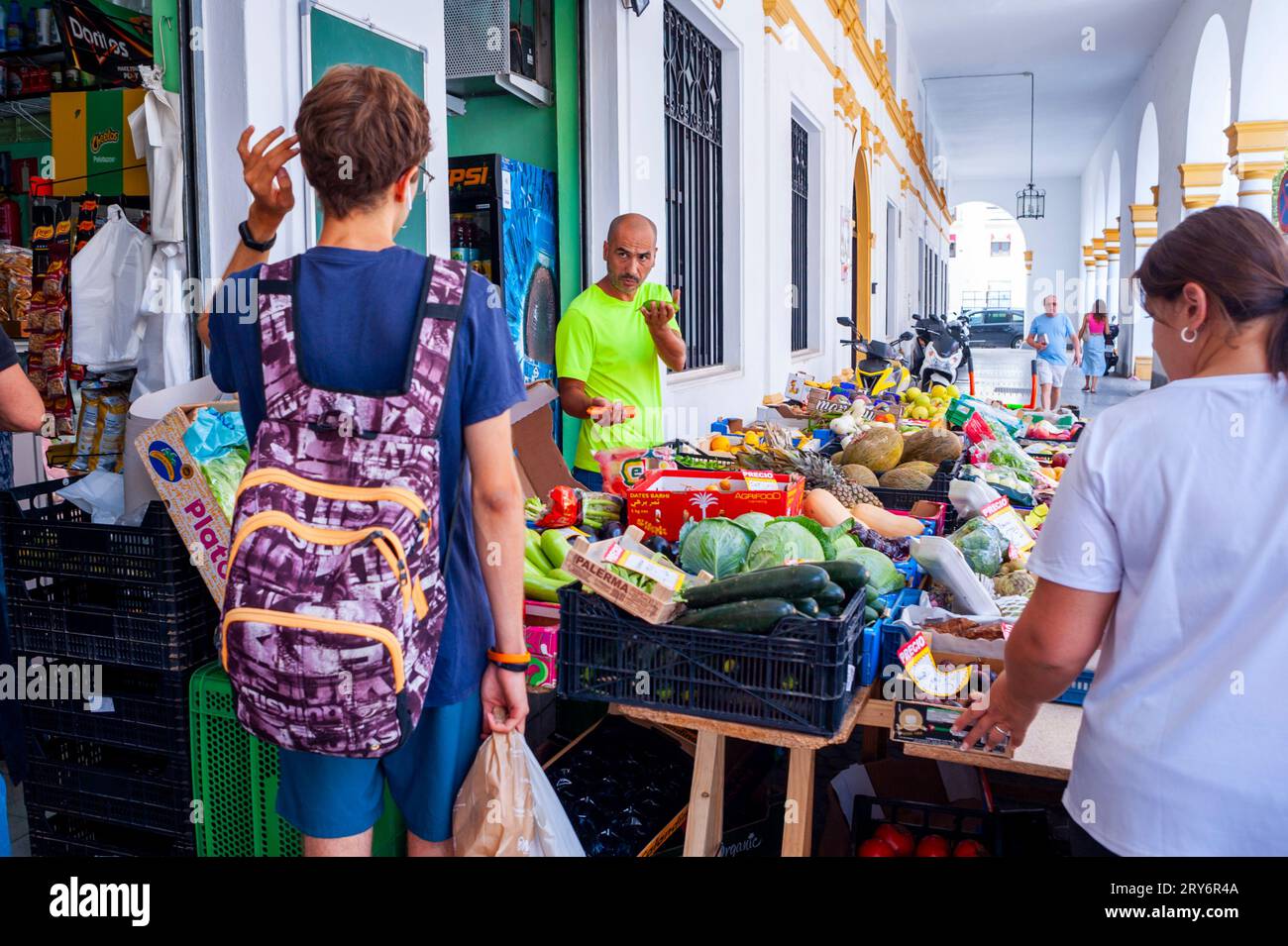 Seville, Spain, Small Crowd People, Shopping in Public Food Market, 'El Arenal Market',  in Old Town Center, Local Grocery Shop Display, Woman Stock Photo