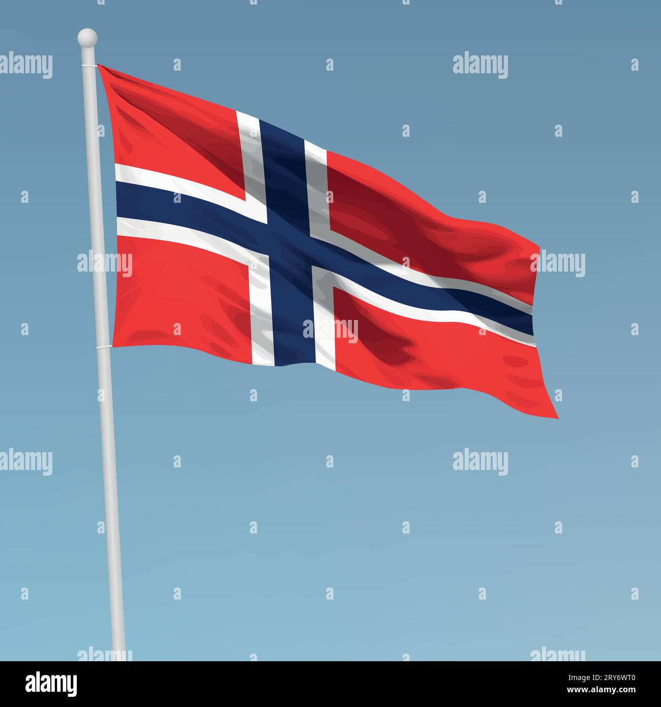 Waving flag of Norway on flagpole. Template for independence day poster ...