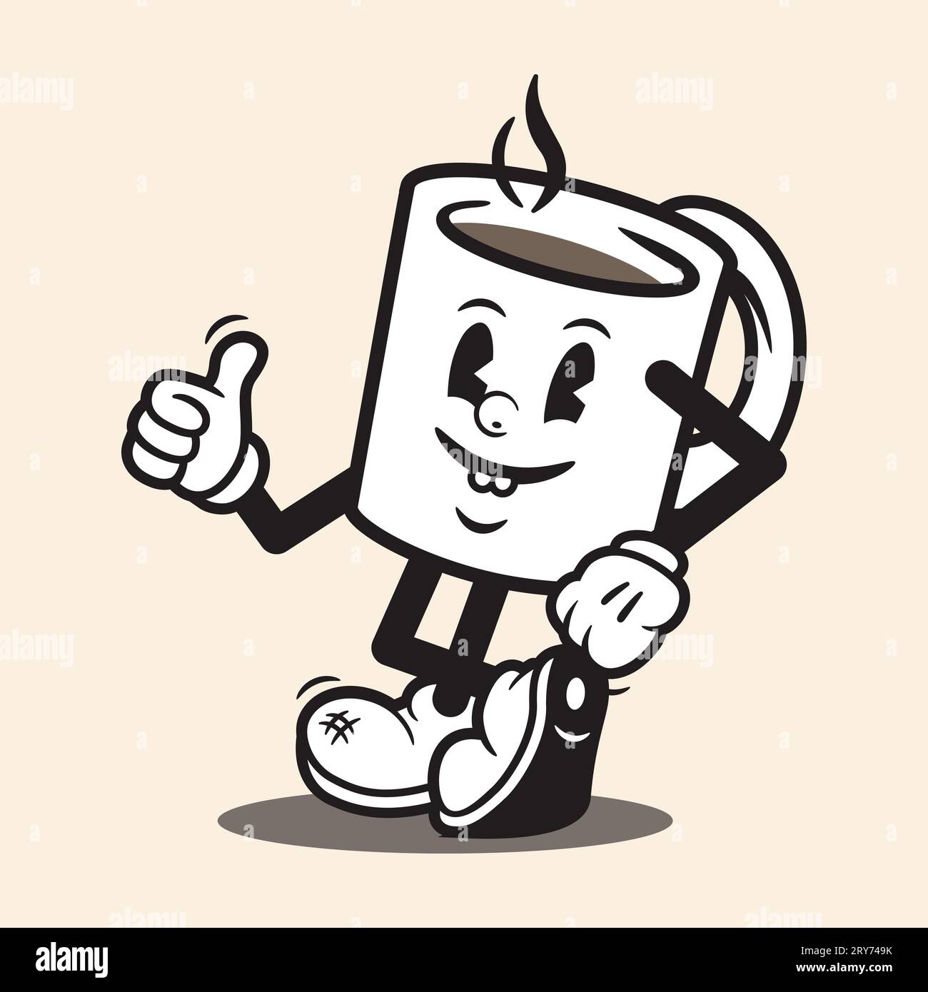 Mascot Coffee Cup Cartoon Character Cute Mascot Coffee Cartoon Logo Happy Coffee Cup Mascot Cartoon Vintage Style Coffee Vector Cartoon Stock Vector