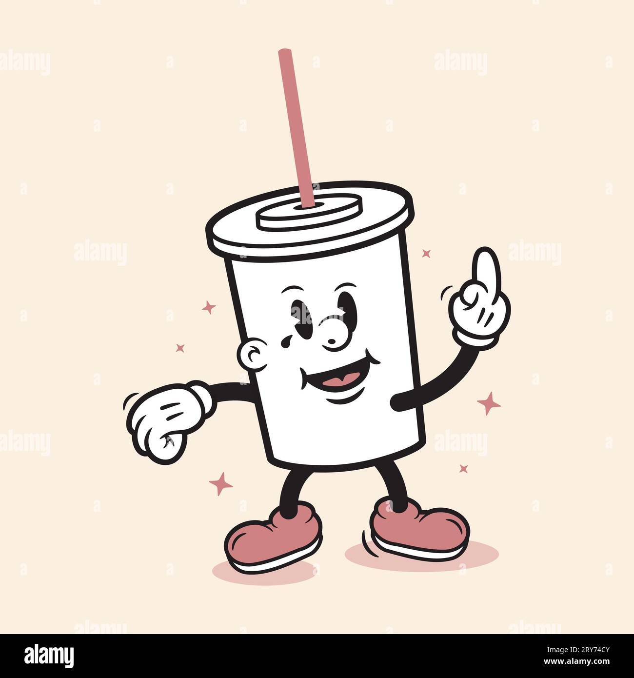 Coffee Retro Character Mascot Soda Cartoon Retro Drink Character Retro Soda Mascot Cute Character Stock Vector