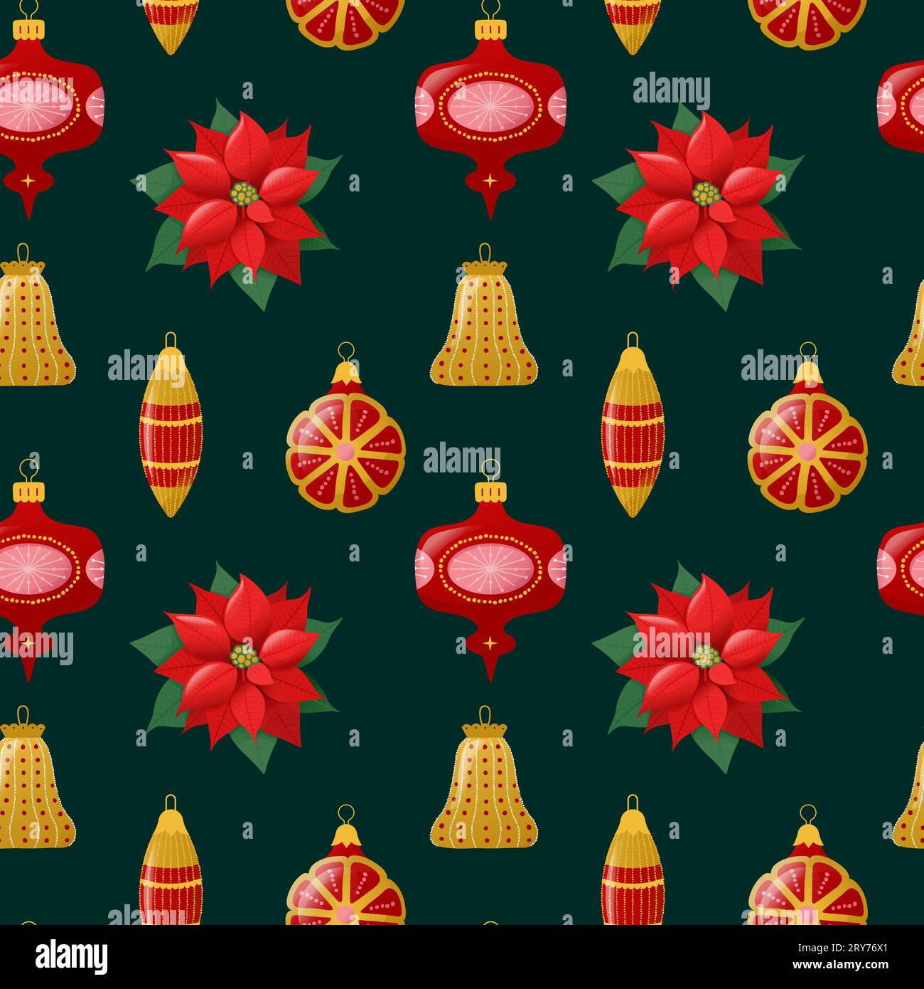 Christmas Seamless Pattern with Vintage Christmas Tree Glass Toys and ...