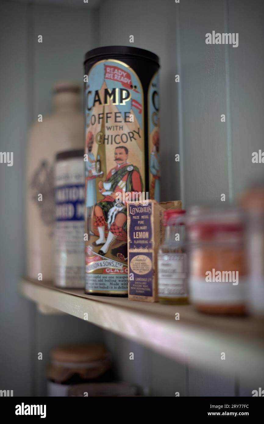 commmodities on shelf in old fashioned larder norfolk england Stock