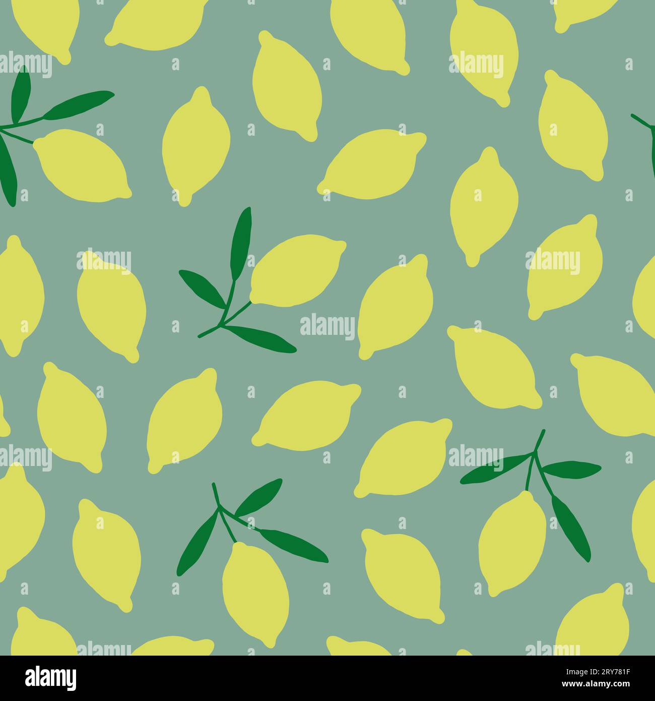 Vector seamless pattern with lemons on olive green background. Juicy ...