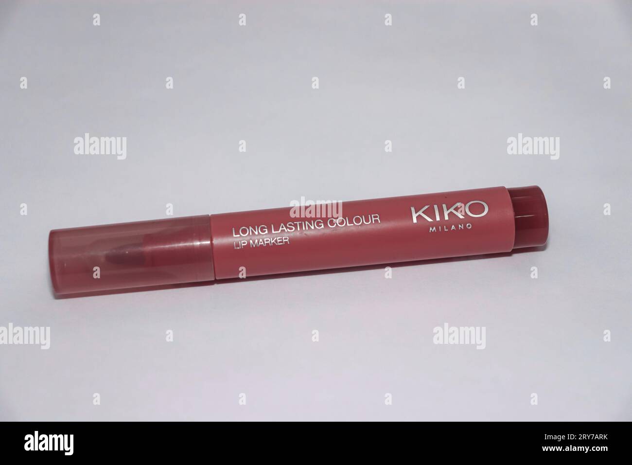 Long Lasting Colour Lip Marker by Kiko Milano, an Italian professional cosmetics brand isolated on white background Stock Photo