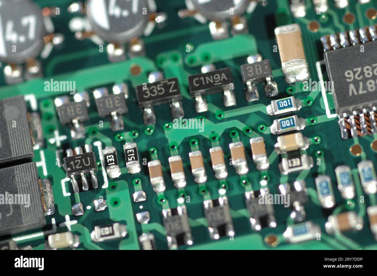 Components soldered to electronic board Stock Photo Alamy
