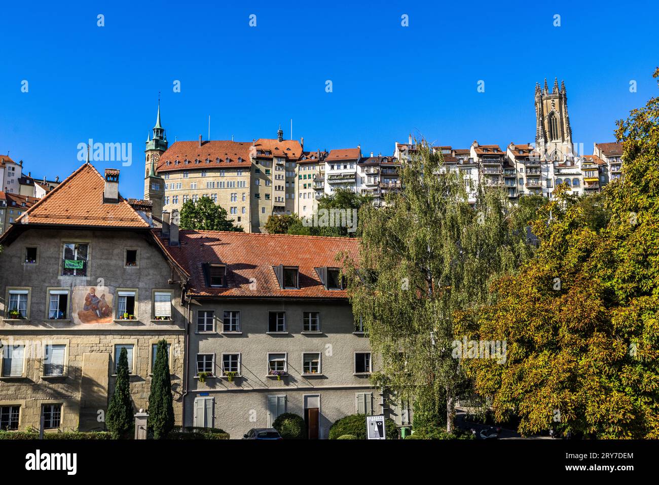 Cityscape of Fribourg - Freiburg, Switzerland Stock Photo