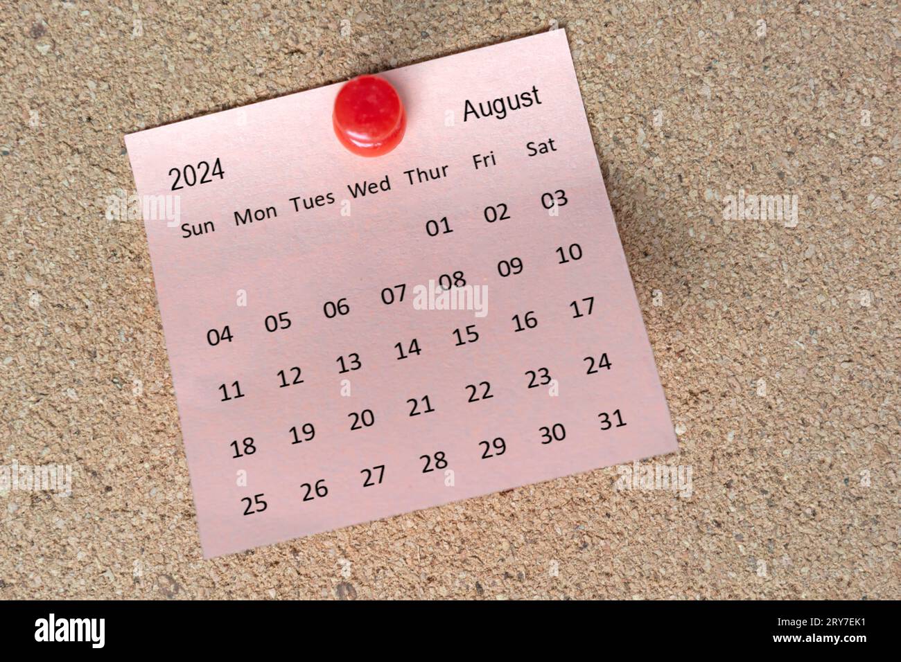 August 2025 calendar on sticky note. Reminder and message concept. 2025
