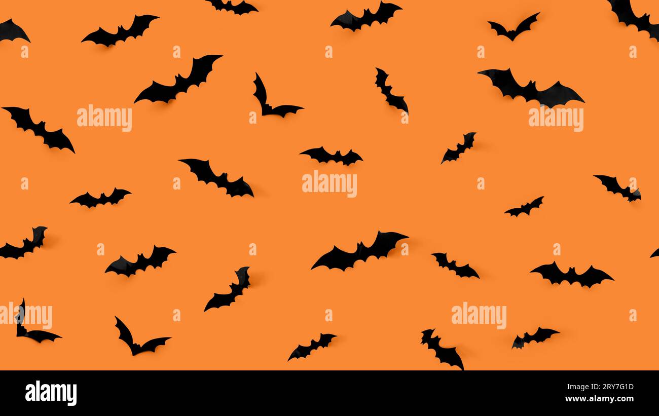 Bat Silhouette flying on deep saffron background, Wall Texture design