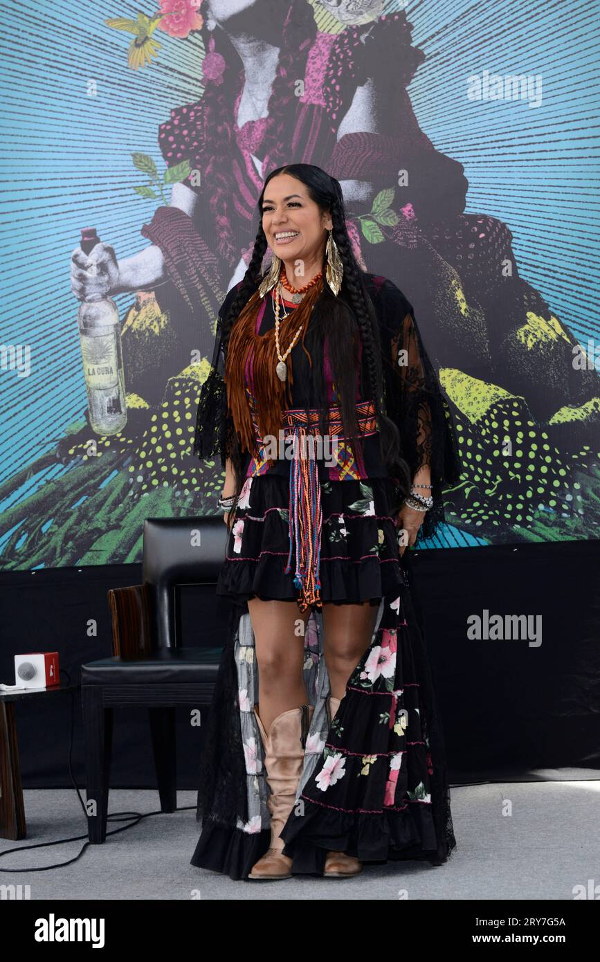 Mexico City, Mexico. 28th Sep, 2023. September 28, 2023, Mexico City, Mexico: The singer originally from Oaxaca, Lila Downs, attends a press conference to promote her new album 'La Sanchez' and announce her concert at the National Auditorium. on September 28, 2023 in Mexico City, Mexico. (Photo by Carlos Tischler/Eyepix Group/Sipa USA) Credit: Sipa USA/Alamy Live News Stock Photo