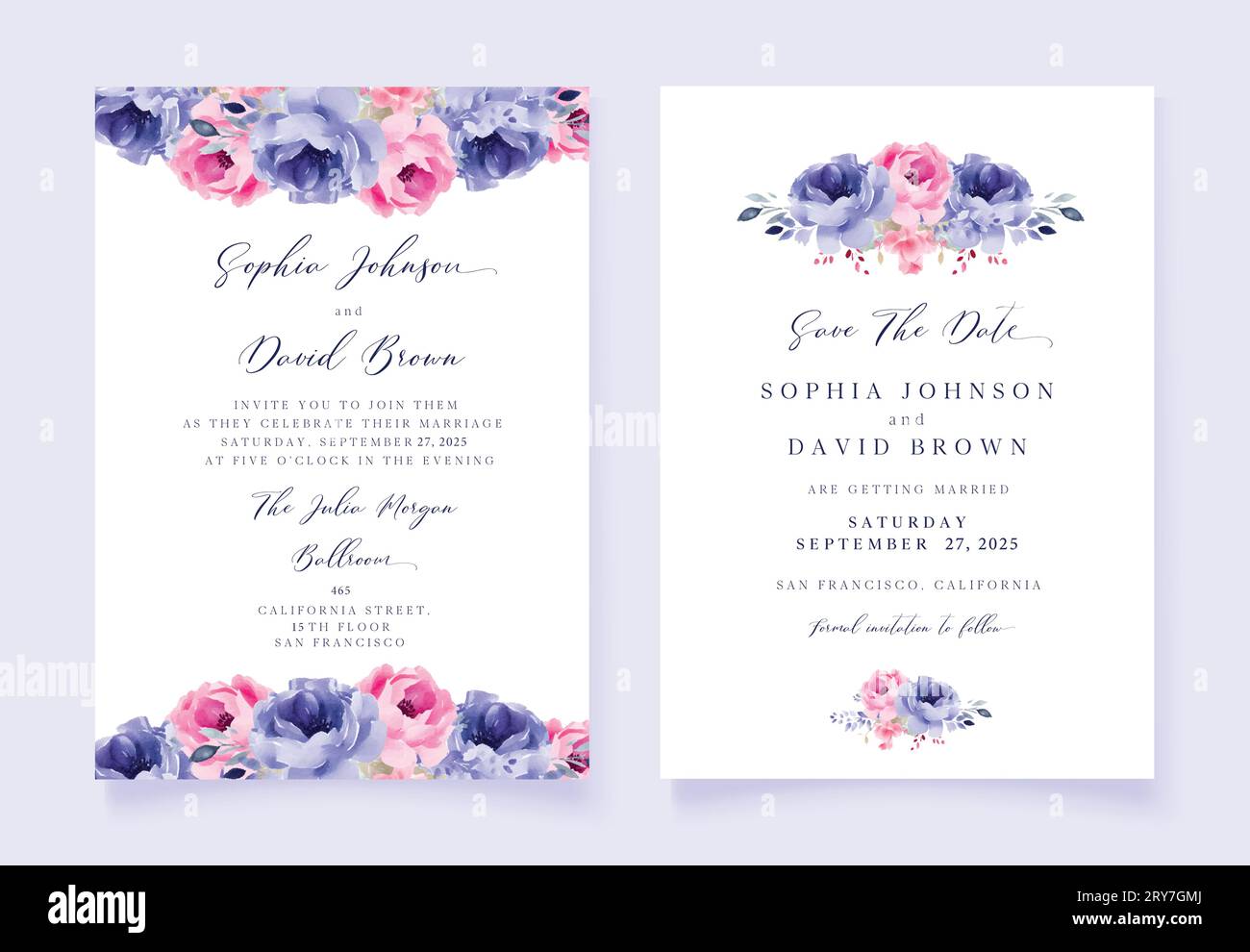 Wedding vector floral invitation, save the date card watercolor