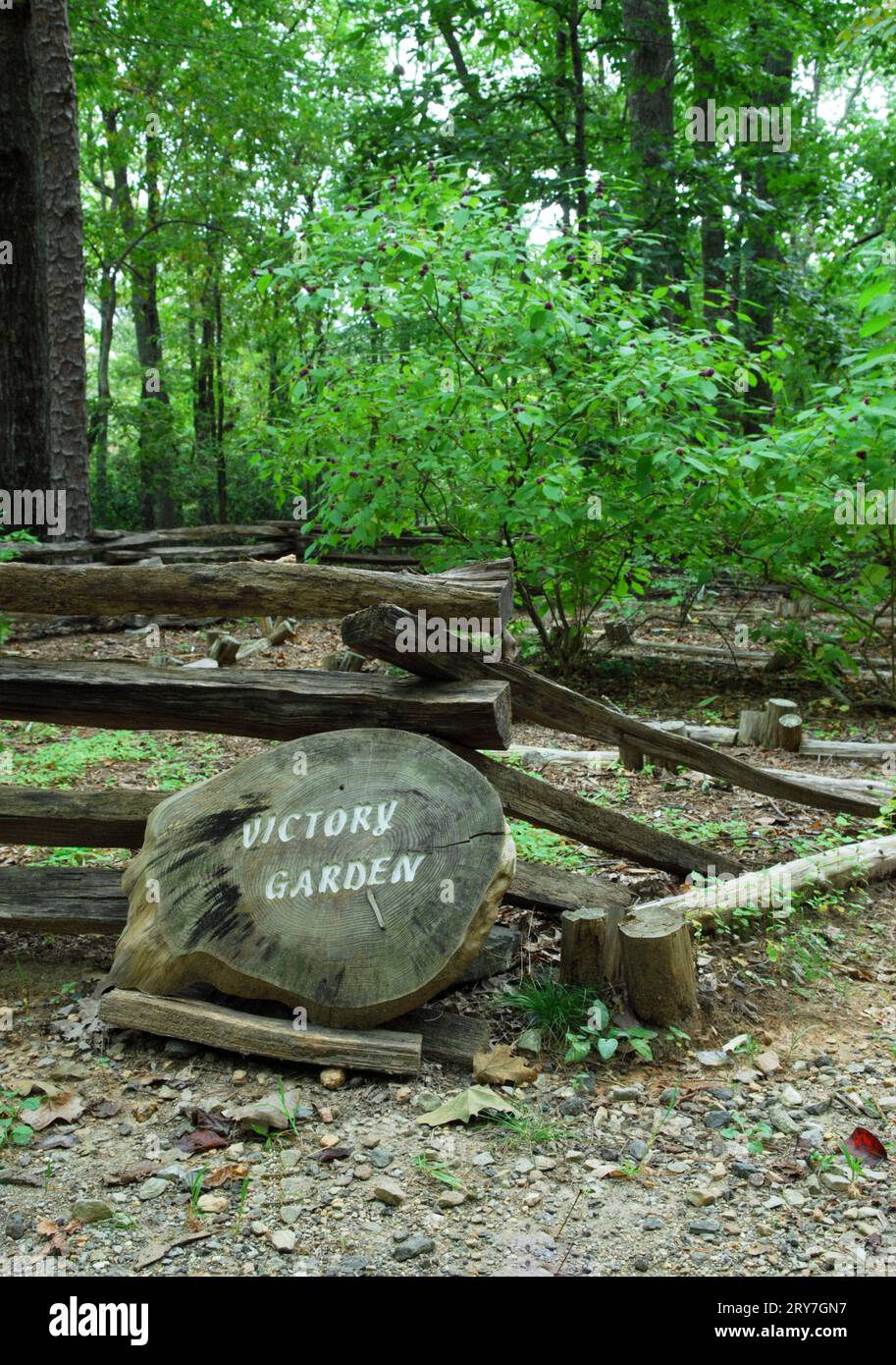 Photo shows Victory Garden on hiking trail at the Kings Mountain National Military Park Welcome Center South Carolina USA. Stock Photo