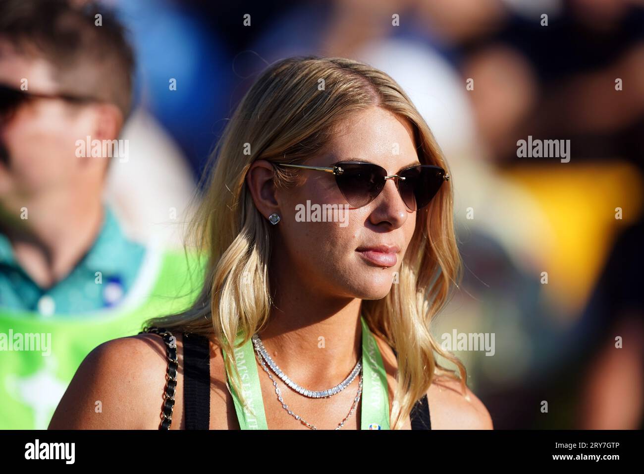 Kelley Rahm, wife of Team Europe's Jon Rahm during the fourballs on day one of the 44th Ryder Cup at the Marco Simone Golf and Country Club, Rome, Italy. Picture date: Friday September 29, 2023. Stock Photo