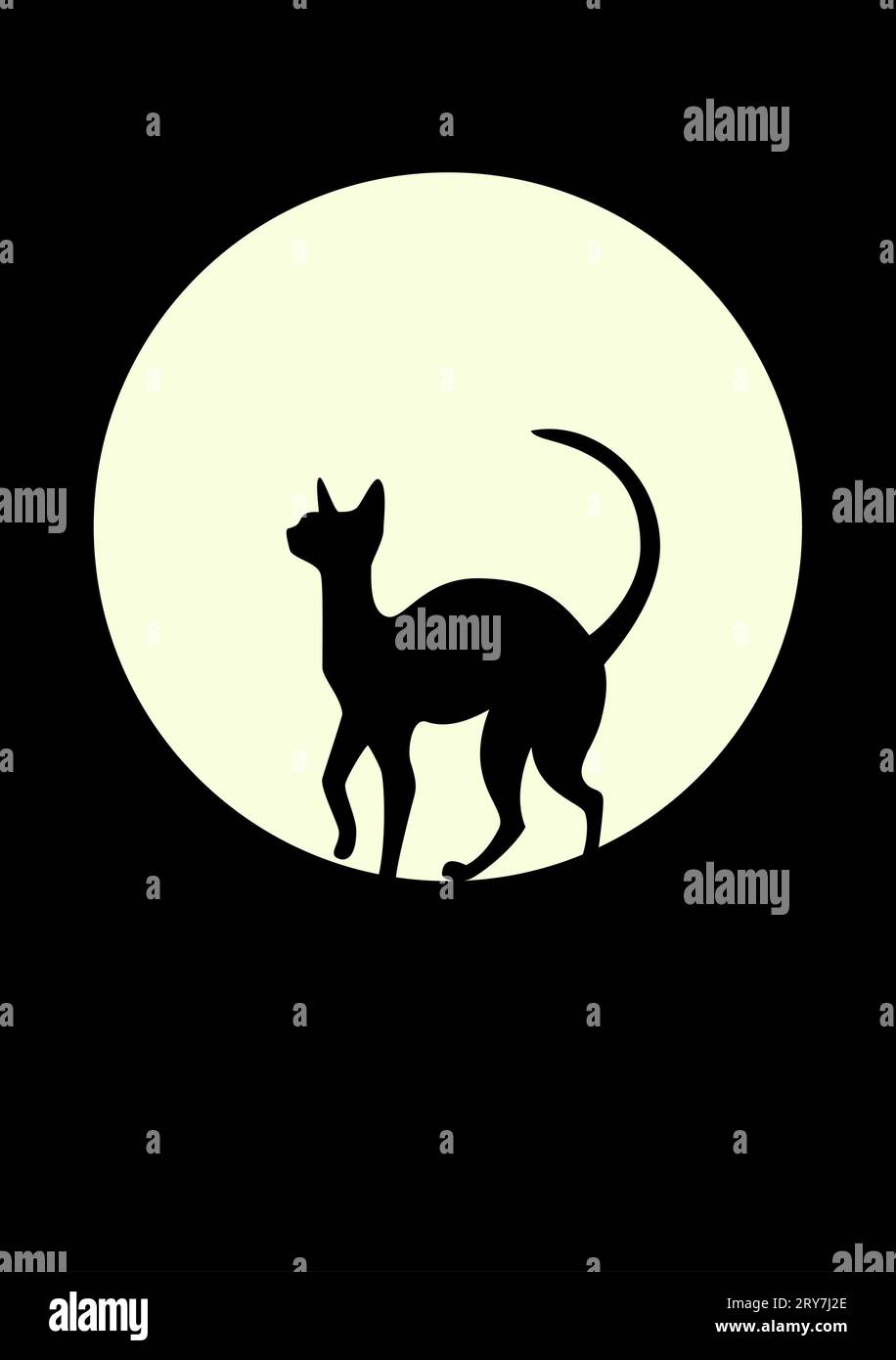 Cat against the moon Stock Photo