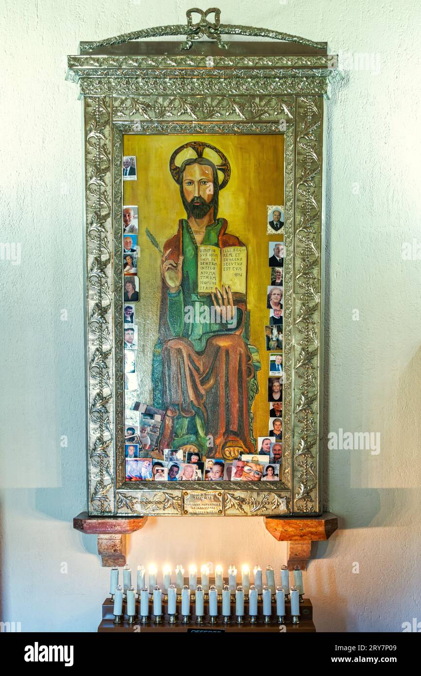The sacred image with the votive offerings of Saint Matthew the Apostle and miracle worker preserved in the Sanctuary of Saint Matthew the Apostle. Stock Photo