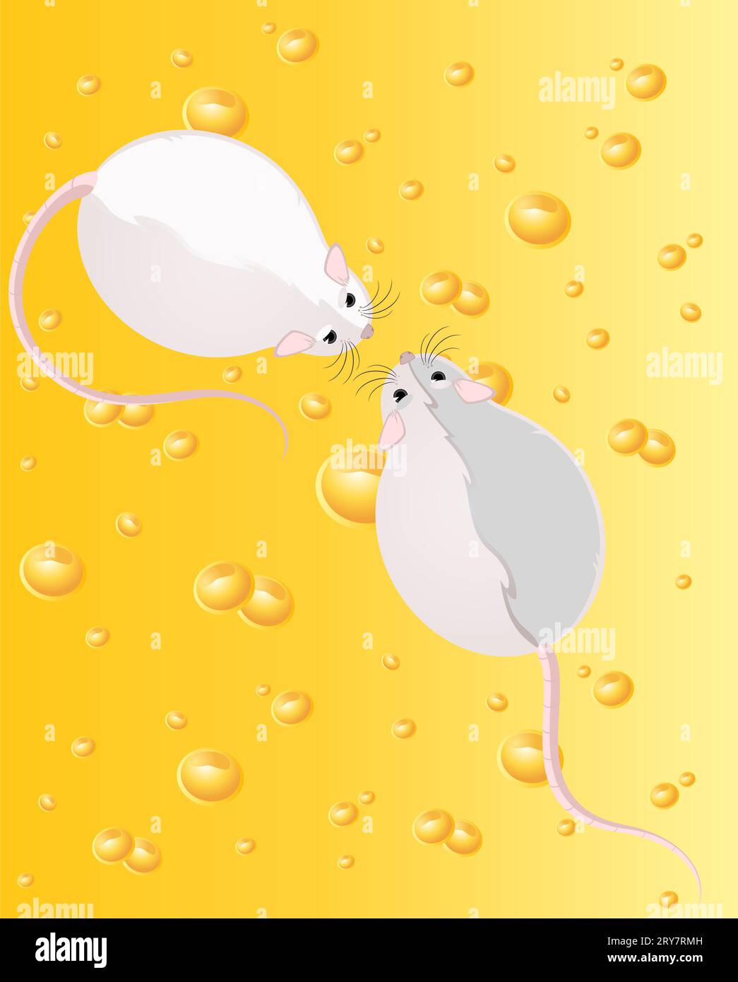 Two mice against from yellow cheese full of holes Stock Photo