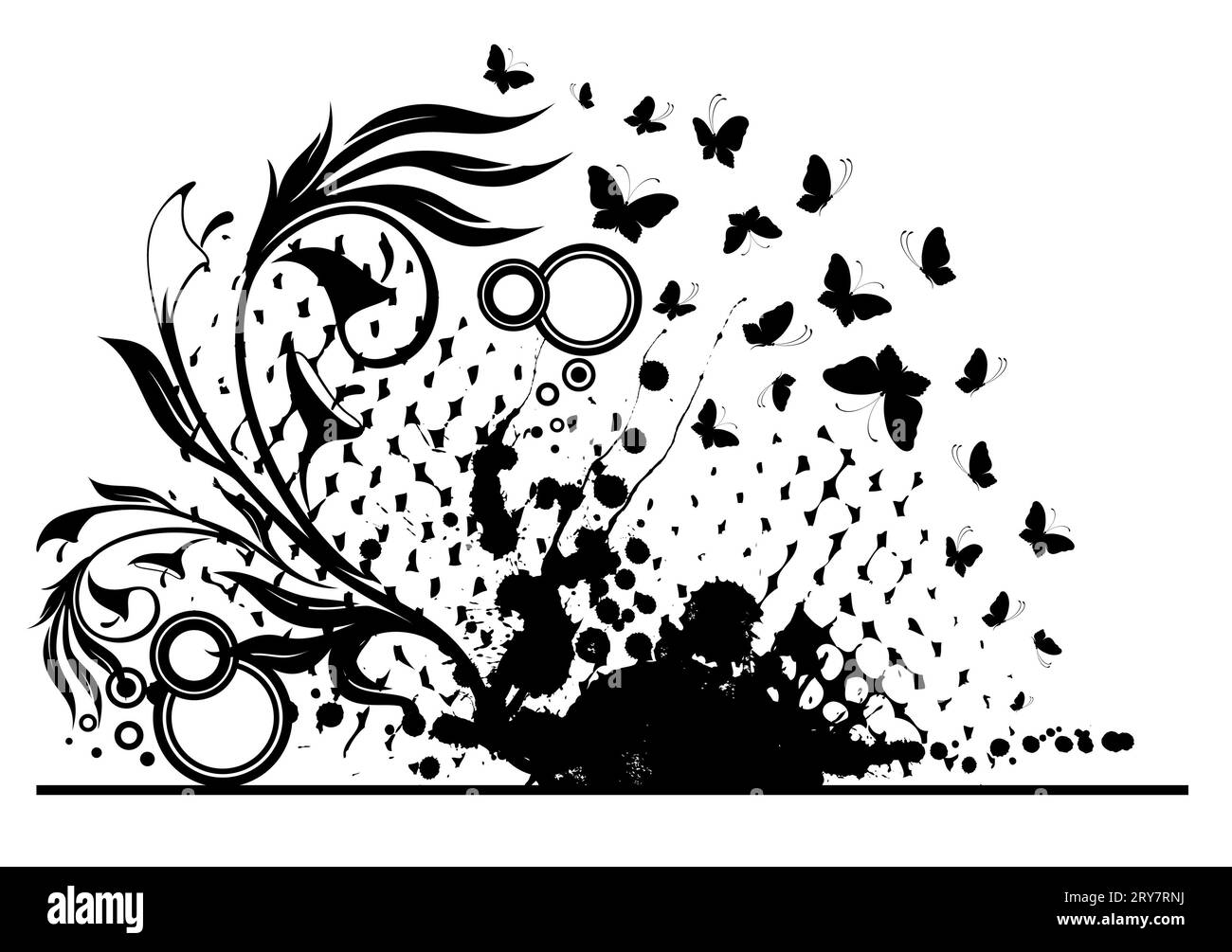 Illustration of grunge floral abstract banner with Stock Photo - Alamy