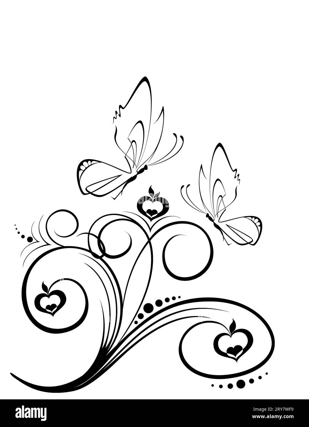 Background with abstract flowers and butterfly Stock Photo - Alamy