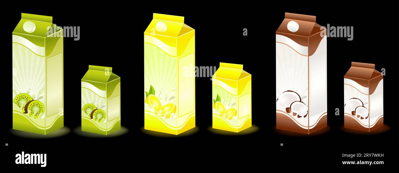 Design of packing milky products with fruit Stock Photo