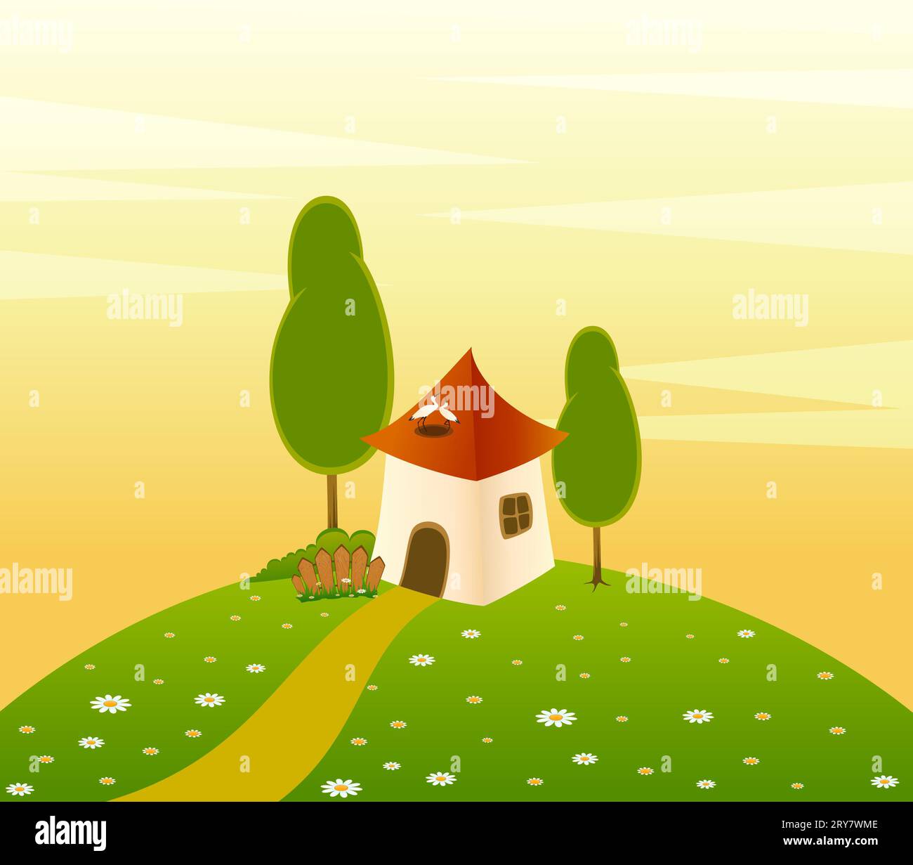 Country landscape background with house and trees Stock Photo - Alamy