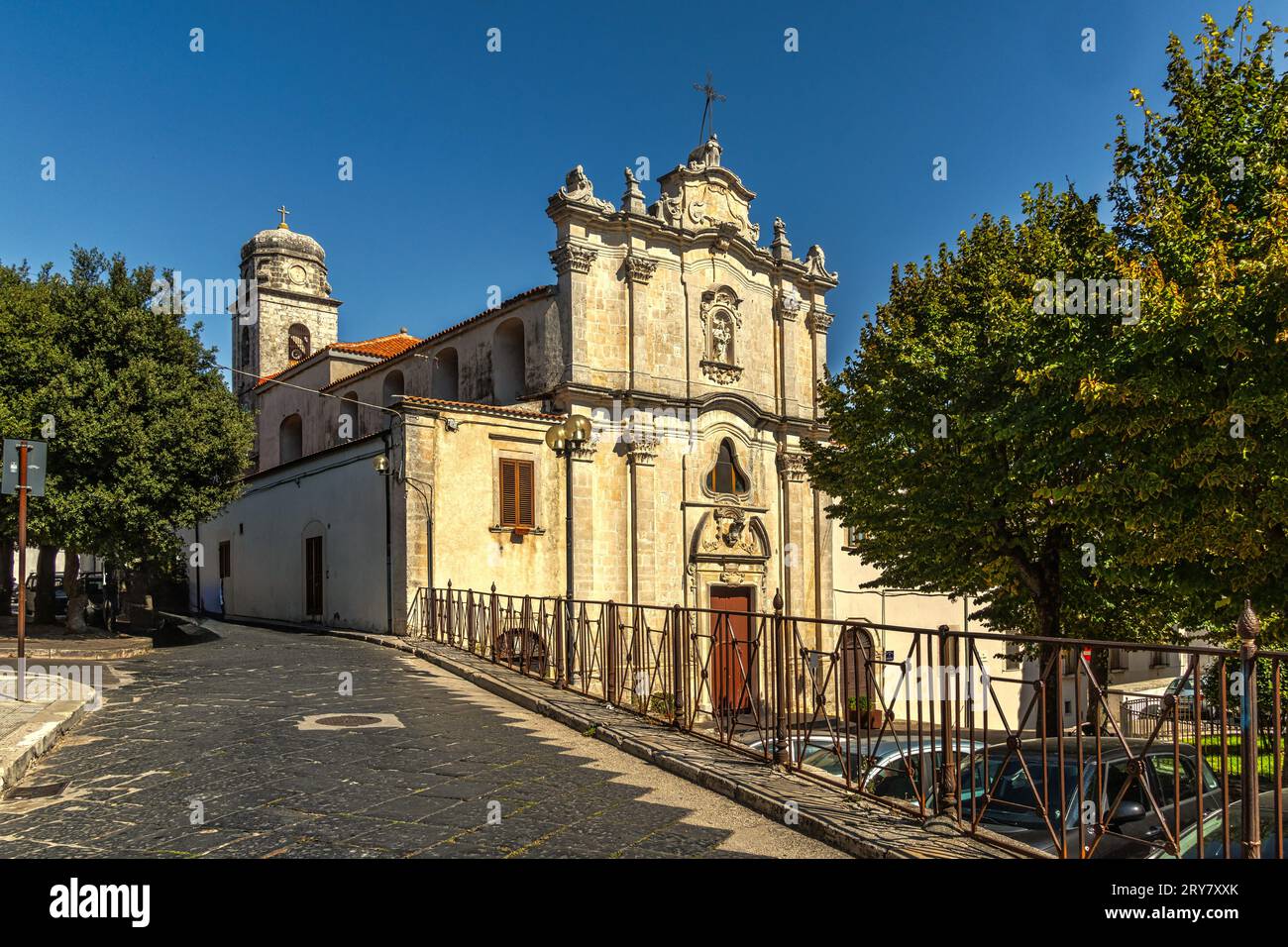 The facade of the eighteenth-century church dedicated to Santa Maria del Carmine in Monte Sant'Angelo. Monte Sant'Angelo, province of Foggia, Italy Stock Photo
