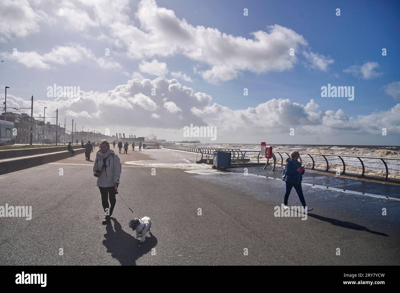 Strong winds and high tide at Blackpool,Lancashire at the end of September 2023 Stock Photo