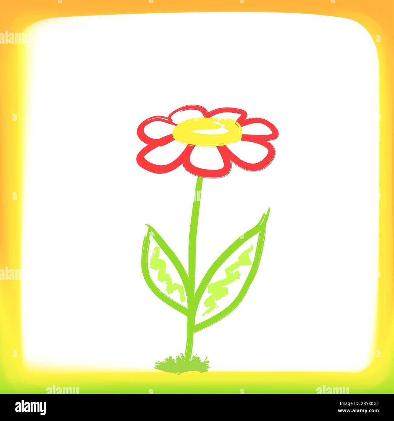 Children's drawing. A flower in a bright color frame Stock Photo