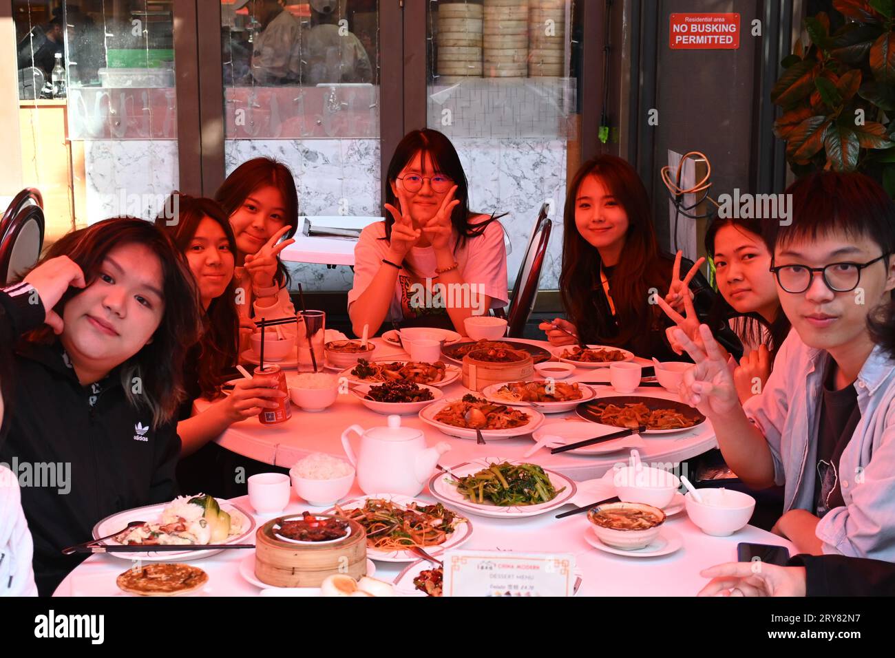 Chinatown London, UK. 29th Sep, 2023. A group of Chinese students eating at Shanghai modern watching the Chinese Information and Advice Centre hosts a mid-autumn festival (中秋节) celebration. Dating back almost 3000 years, Mid-Autumn Festival, also known as Moon Festival, celebrates the annual harvest that falls on the 8th month of the Chinese Lunar Calendar. Chinese traditionally, families and loved ones will gather together to celebrate with a seasonal feast in the heart of London - Chinatown at Newport Place. Credit: See Li/Picture Capital/Alamy Live News Stock Photo