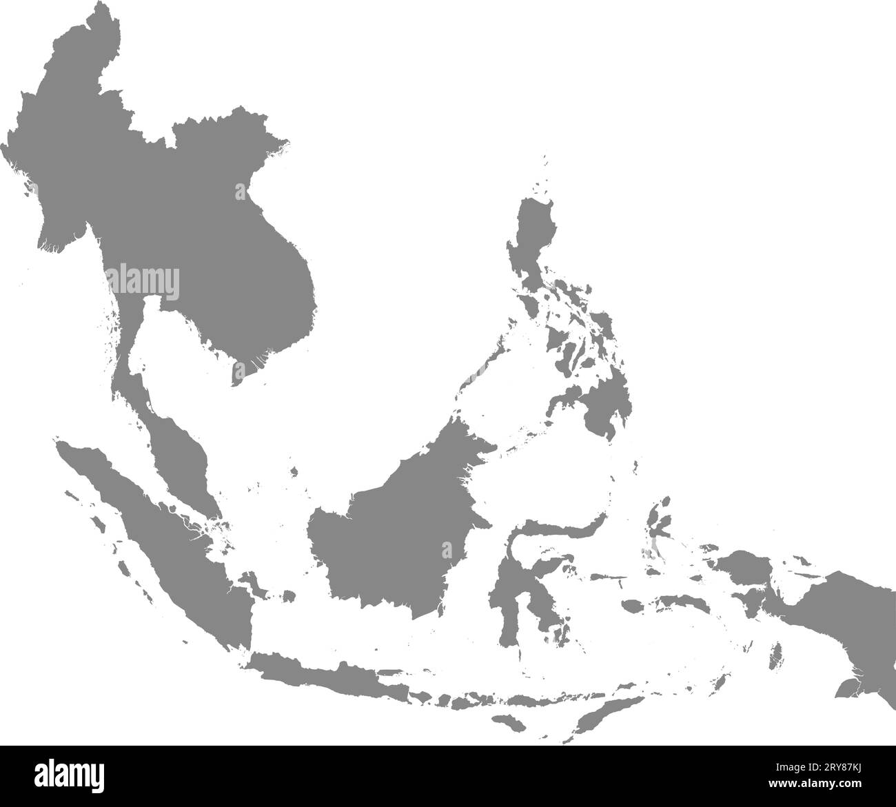 GRAY CMYK color map of SOUTHEAST ASIA Stock Vector