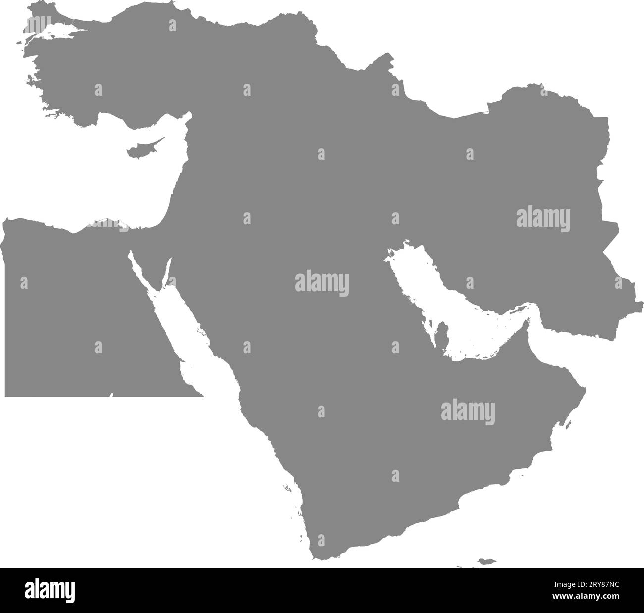 GRAY CMYK color map of MIDDLE EAST Stock Vector