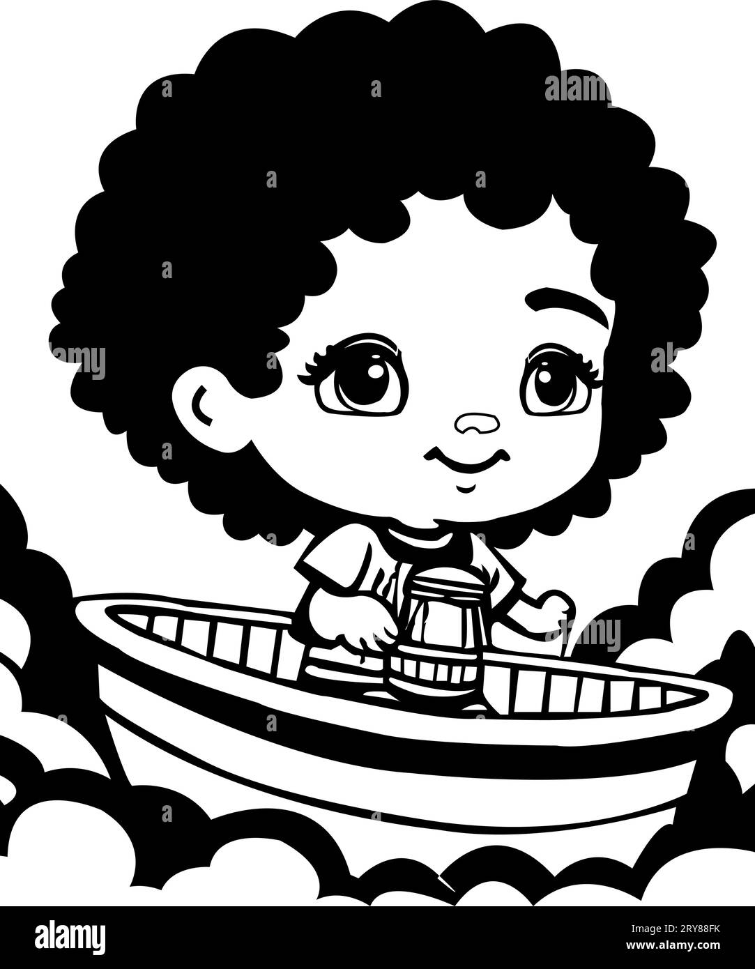 Little boy on boat vector illustration character Stock Vector