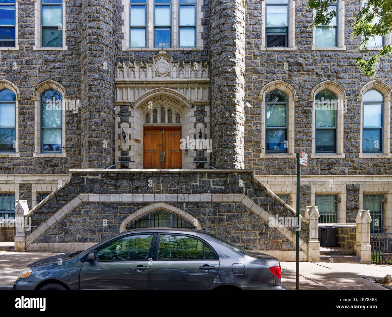 Fortune Academy, at 630 Riverside Drive, is a Gothic castle-like halfway house for former prisoners; it is converted from a girl’s boarding school. Stock Photo