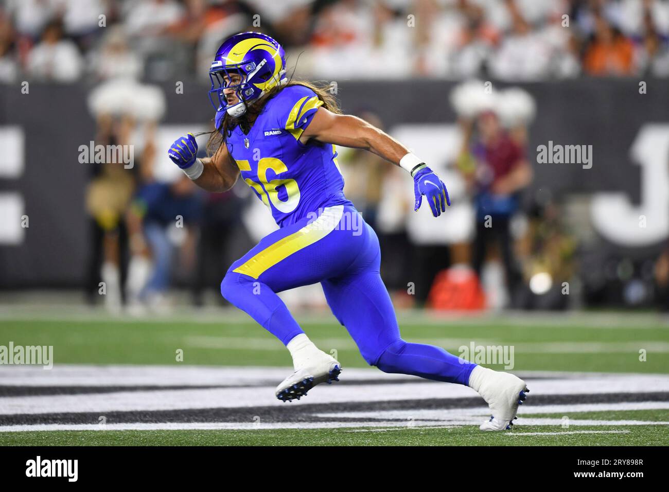 Los Angeles Rams linebacker Christian Rozeboom (56) runs for the play during an NFL football