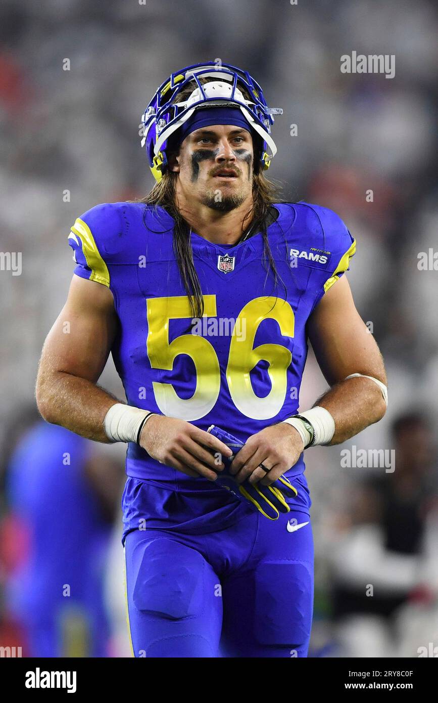 Los Angeles Rams linebacker Christian Rozeboom (56) walks off the field after an NFL football