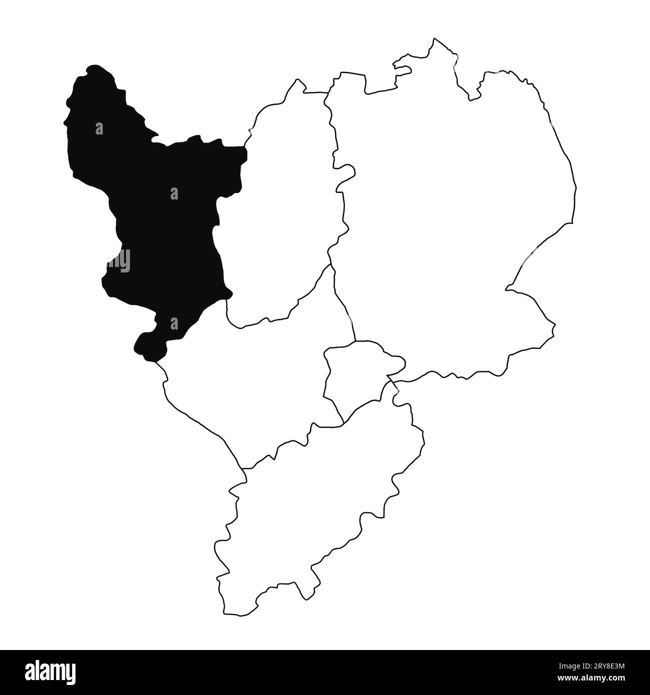 Map of Derbyshire in East Midlands England province on white background