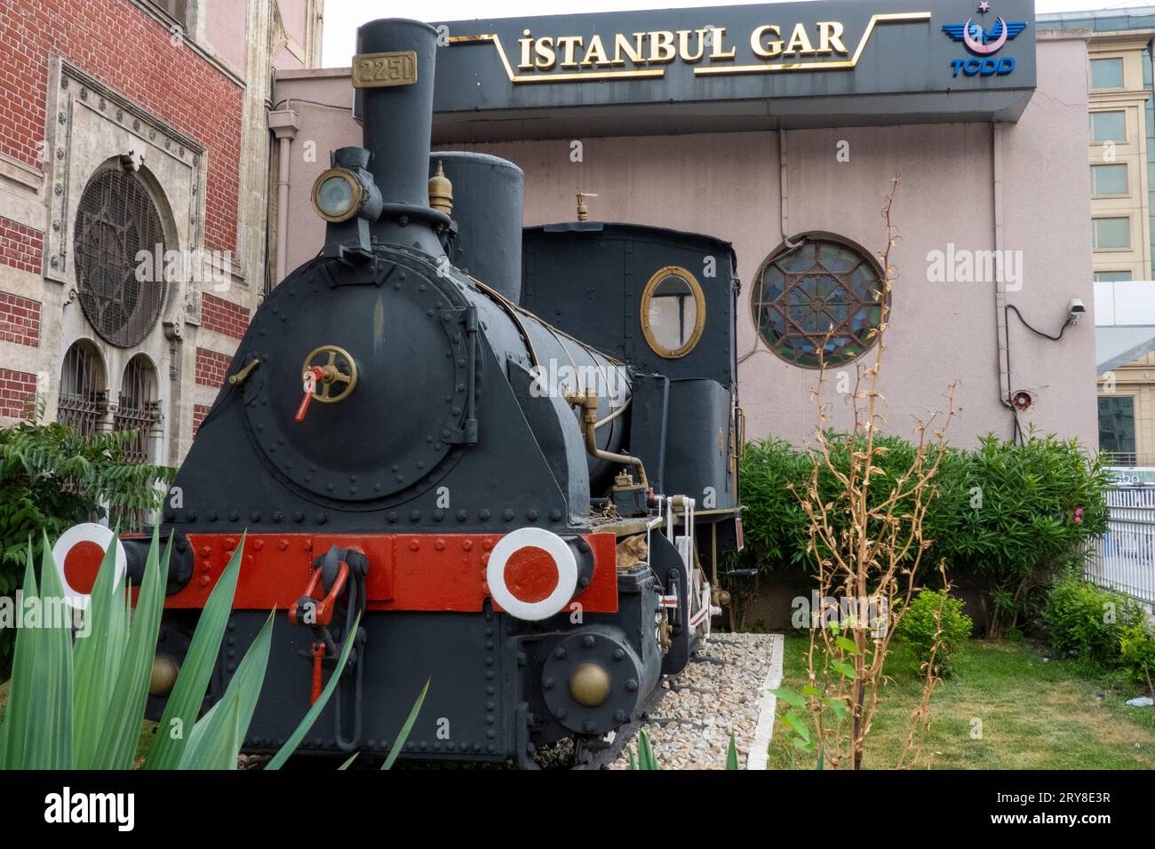 Turkey Istanbul Railway Museum. Artifacts  displays related to the nation's railroads, including relics from the Orient Express. Stock Photo