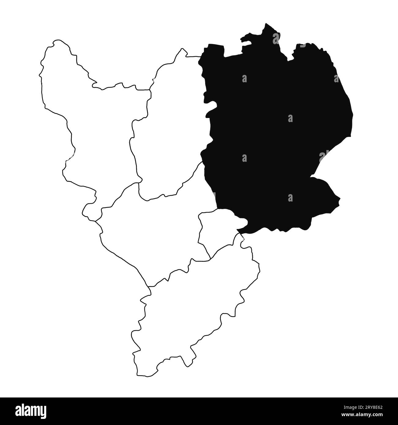 Map of Lincolnshire in East Midlands England province on white